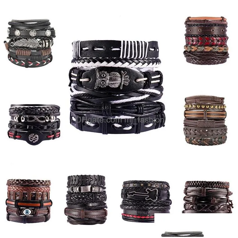 vinatge punk multilayer leather bracelet set eye wings star charms beads bracelets for man party gothic jewelry punk wrap wristband