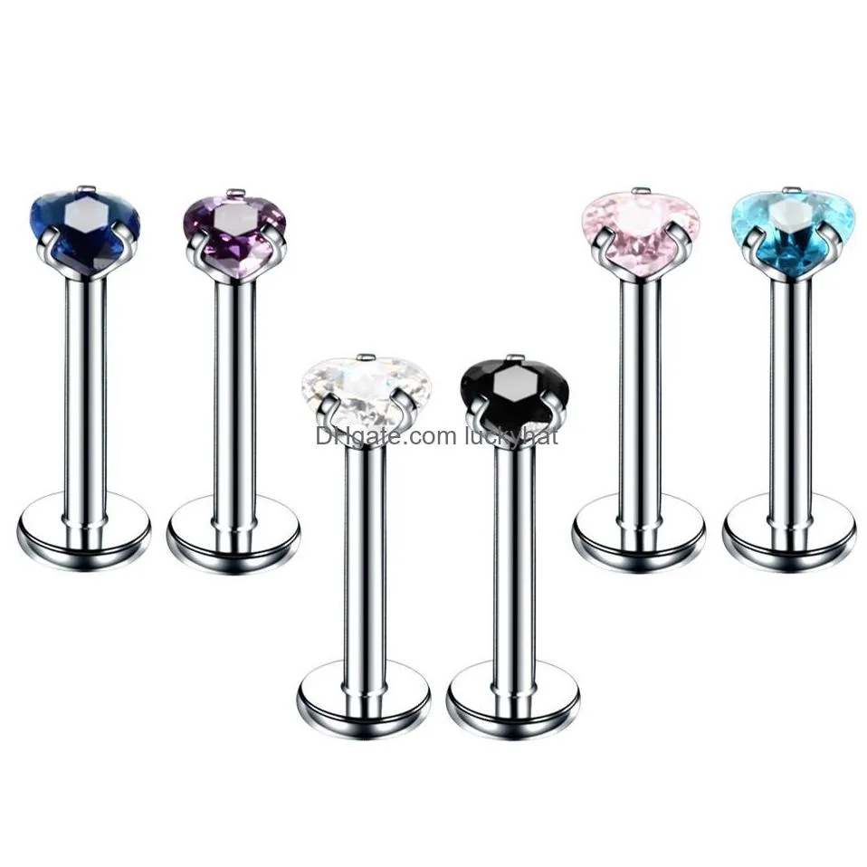 stainless steel lip piercing jewelry crystal heart labret piercing lip piercing stud