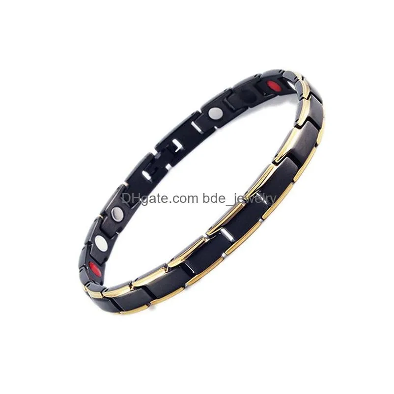 stainless steel energy magnetic tourmaline link bracelet for men bracelets bangle slimming product health care jewelry gift