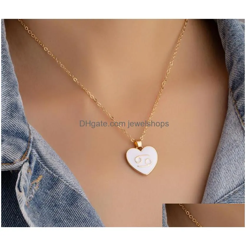colorful jewelry 18k gold plated star sign necklace stainless steel heart shape enamel 12 zodiac sign necklaces for girls gift