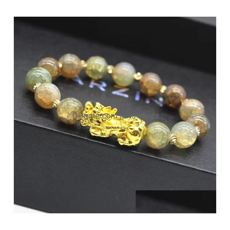 natural stone agate beads strands bracelet chinese pixiu lucky brave troops charms feng shui jewelry for men women 9 colors