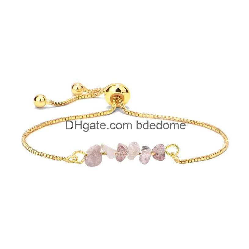 colorful gravel chip stone bracelet strand adjustable natural stone gold chain bracelets reiki semi-precious stone fashion jewelry women