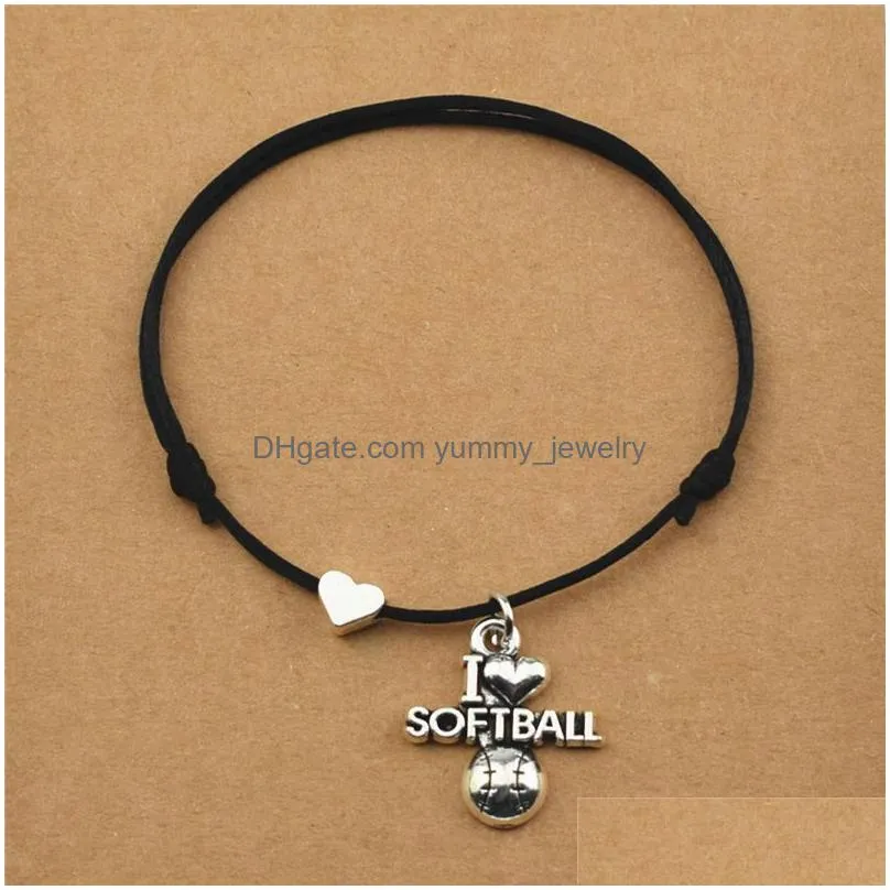 handmade gifts i love volleyball soccer baseball basketball football softball heart charm pendant red black cord rope bracelets