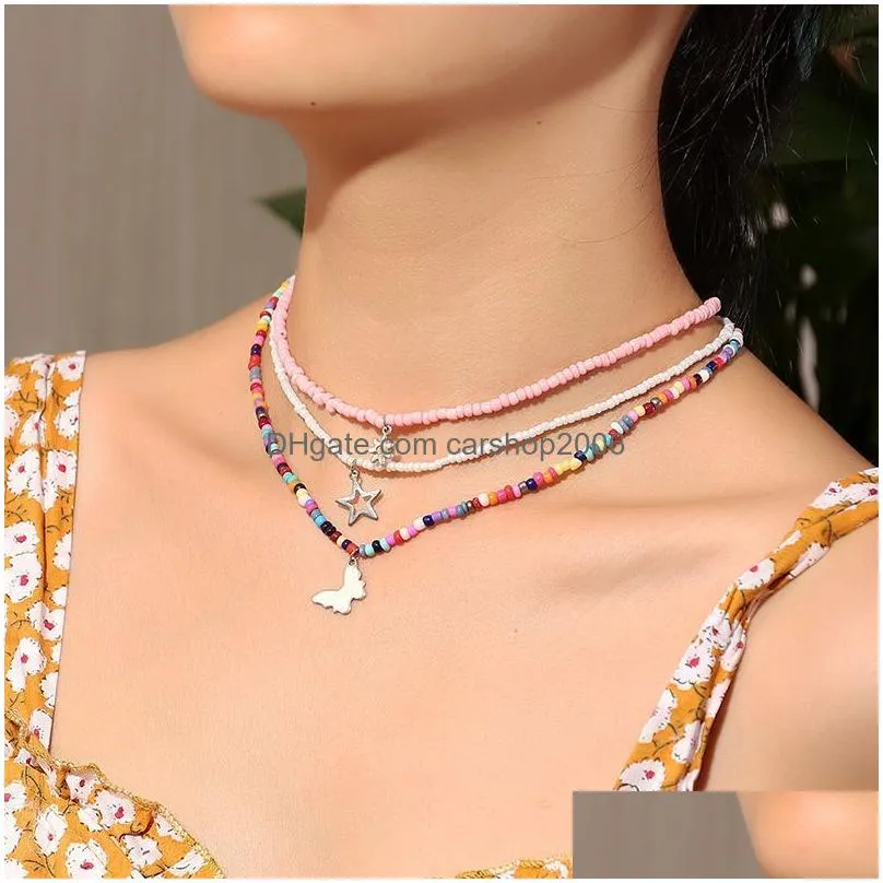 summer boho simple beach beads strand choker necklace women string collar charm colorful handmade jewelry gift