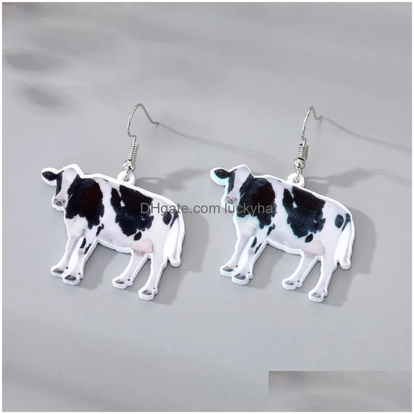 funny colorful acrylic womens charm creative cartoon animal printing drop dangle earring cute jewelry gifts