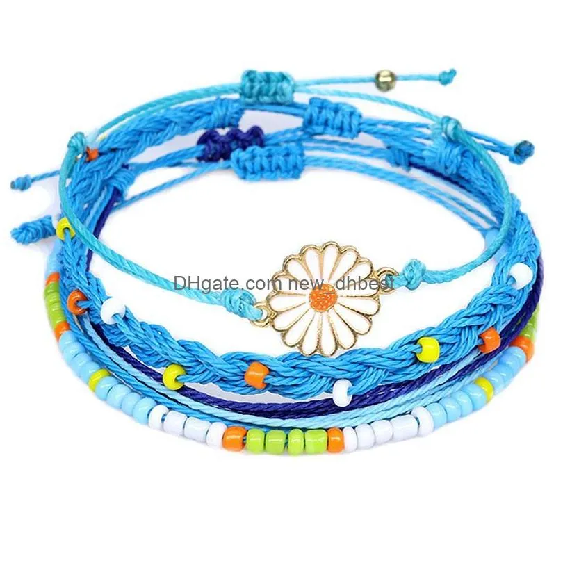 bohemia multicolored waxed string braided sailor knot surf charm bracelet women girl fashion summer jewelry present