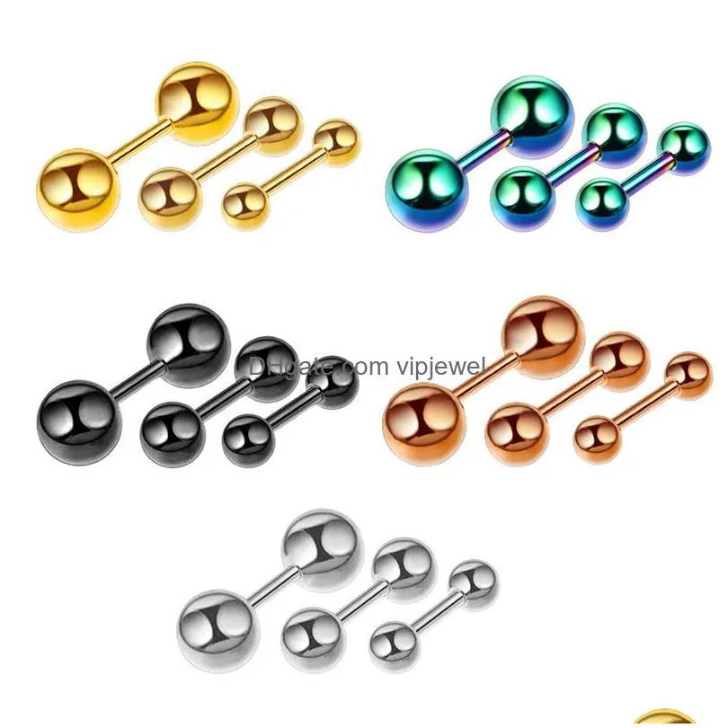 personality women men rose golden stainless steel barbell shape stud earing cartilage ear piercing body jewelry for gift