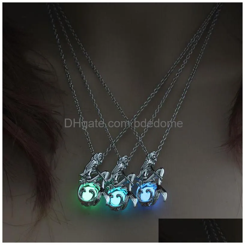 update necklace cage mermaid pendant hollow locket necklaces luminours glowing ball clavicle chain hip hop jewelry
