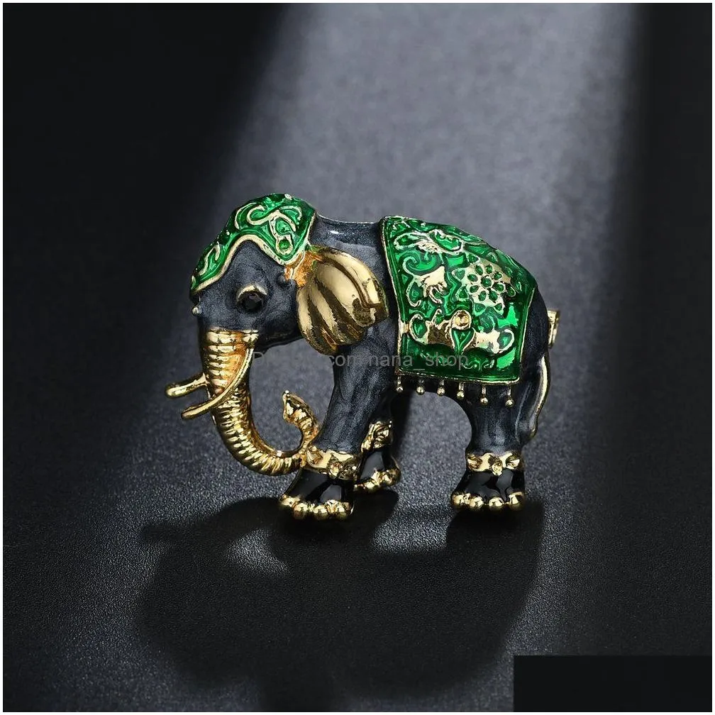vintage luxury enamel elephant brooches rhinestone animal brooch pins metal clothes jewelry accessories