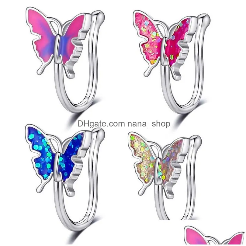 Personalized U Shaped Butterfly Clip Nose Ring Butterfly For Women