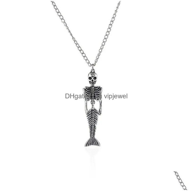 retro style arm adjustable mermaid skeleton pendant punk necklaces charms jewelry hanging decoration for halloween party