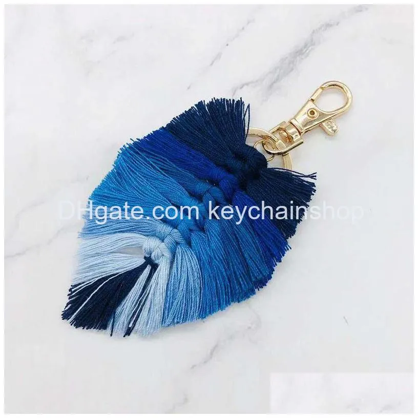 bohemian beach style party supplies handwoven leaf fringe keychain pendan