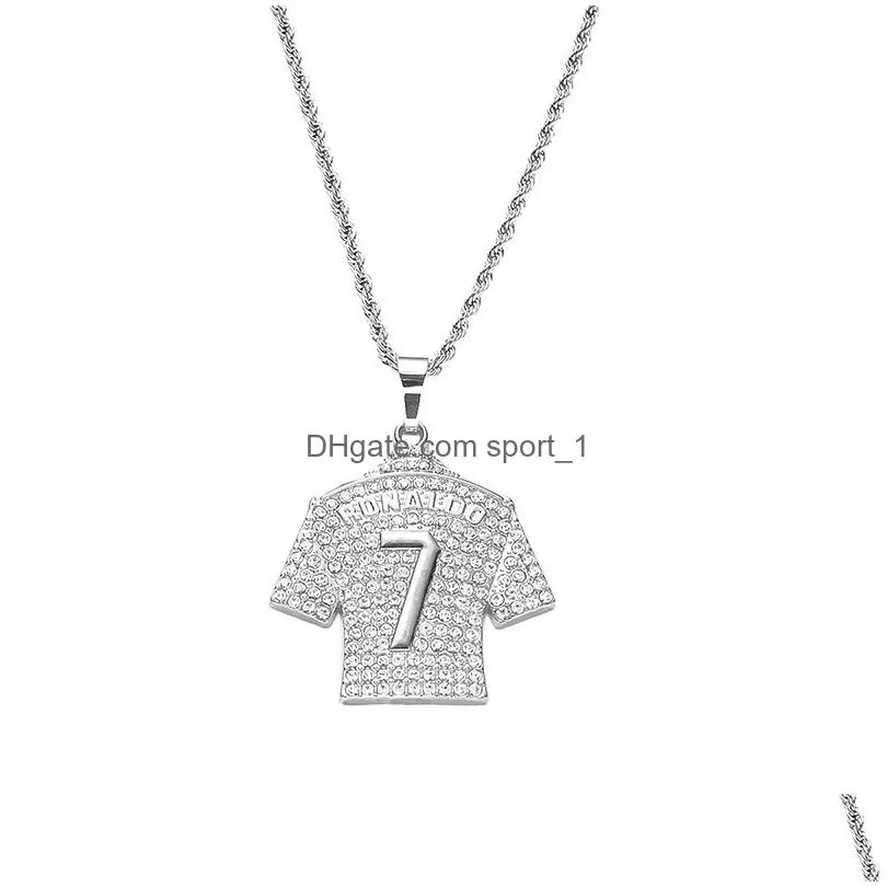 hip hop designer fashion gold plated crystals football jersey pendant necklace 75cm