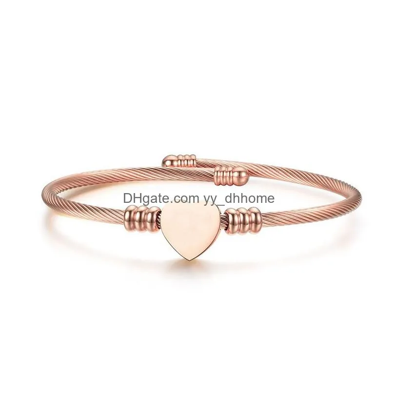 customize mom gift diy lettering women love peach heart charm bracelet gold color wire jewelry stainless steel bangle