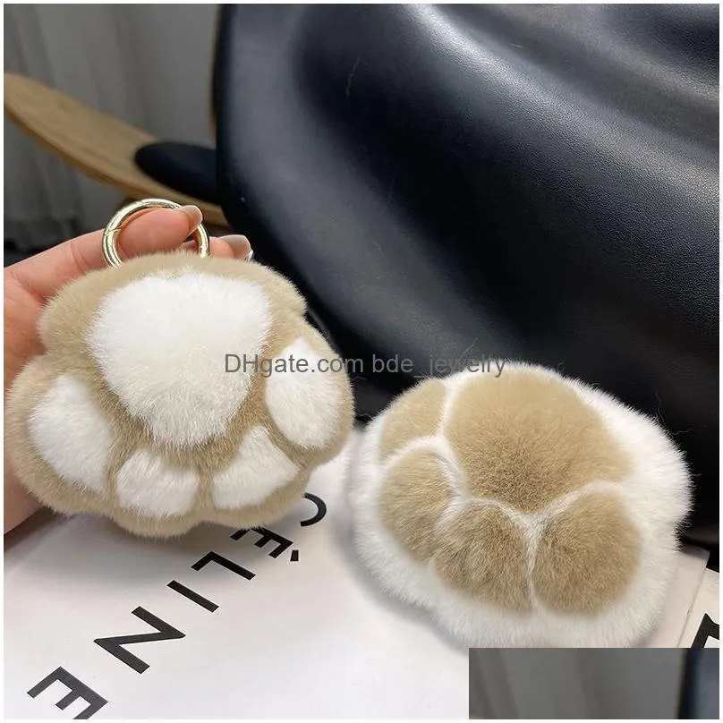 women girls gift rabbit fur cat claw keychains cute key pendant bag keychain fashion accessories