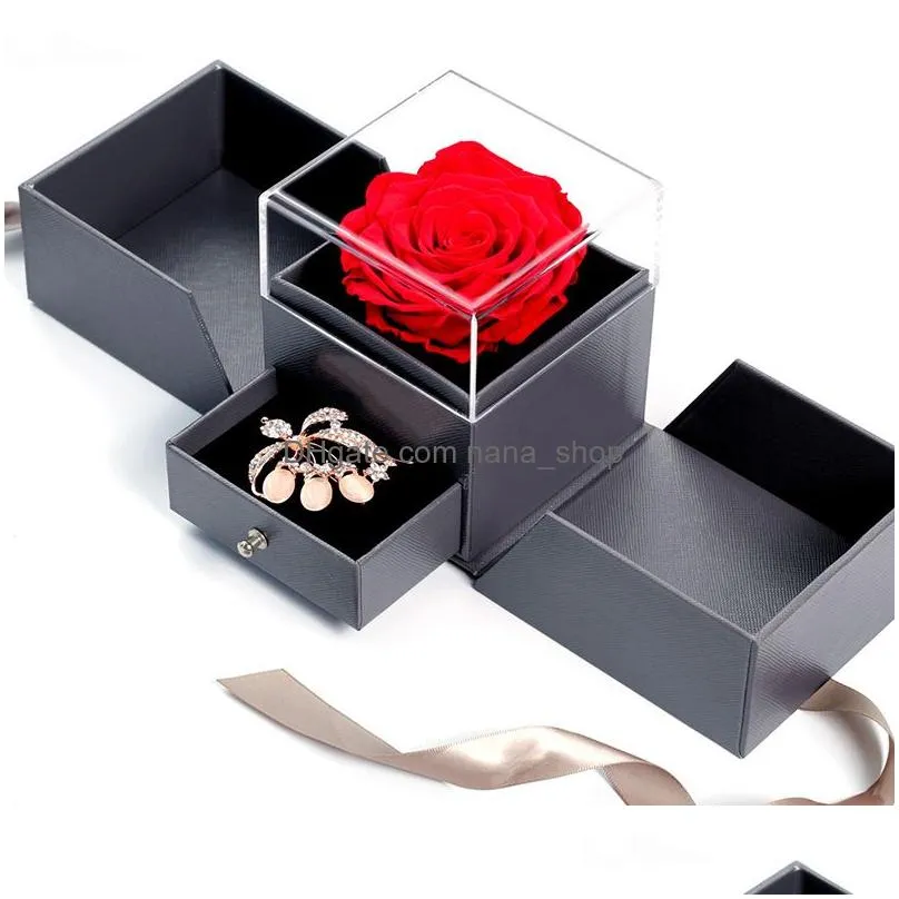 fashion design women simple flower edge rose ring box marriage jewelry cases girls jewelry gift for valentine day
