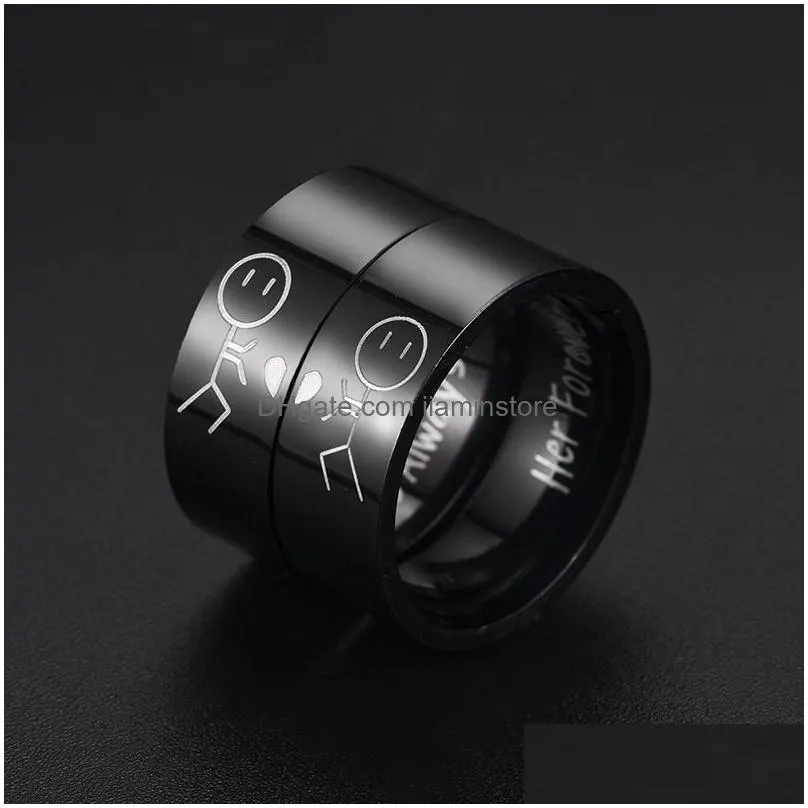 8mm titanium steel fashion style men women couple rings letter her always his forever jewelry gift