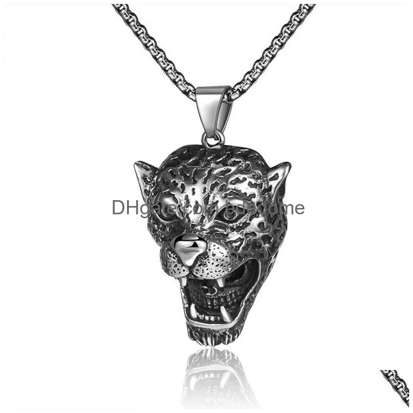 retro animal leopard head pendant necklace stainless steel celtic necklace chain for men women fashion fine jewelry