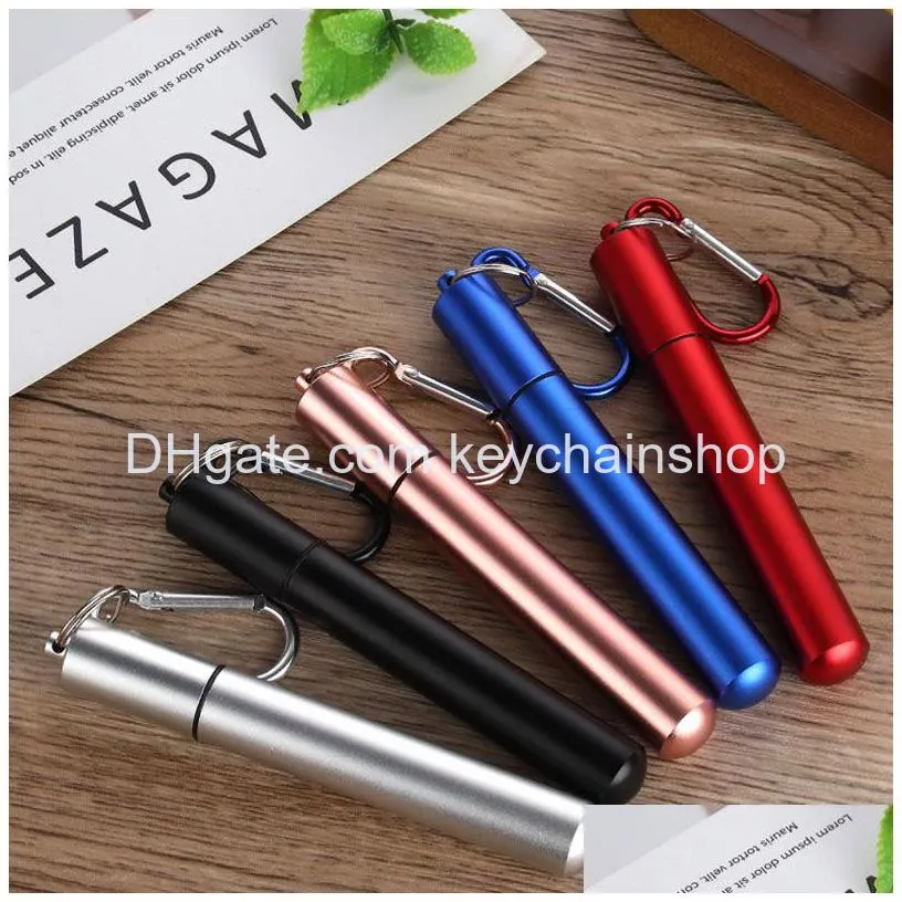 reusable stainless steel straws telescopic drinking straw with aluminum keychain cleaning brushes