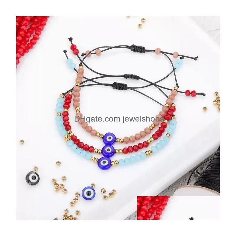 handmade braided evil blue eye bracelet chain stainless steel crystal beads bracelets with gift card for women girls wholesale