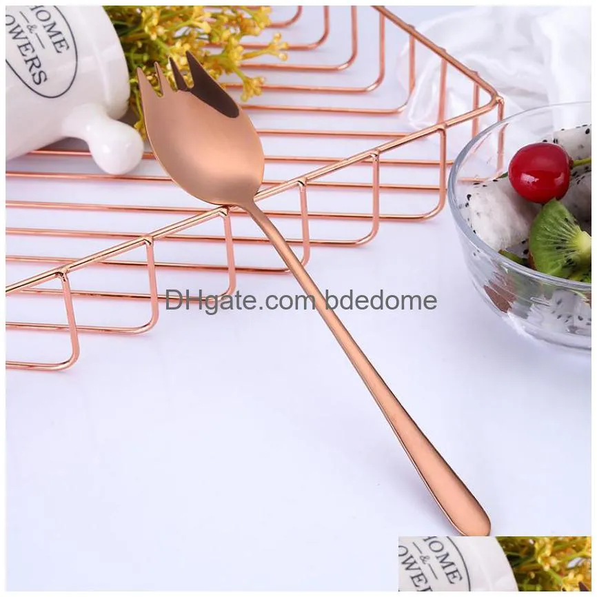 long handle tooth spoon fork stainless steel home kitchen dining flatware noodles ice cream dessert spoons forks cutlery tool