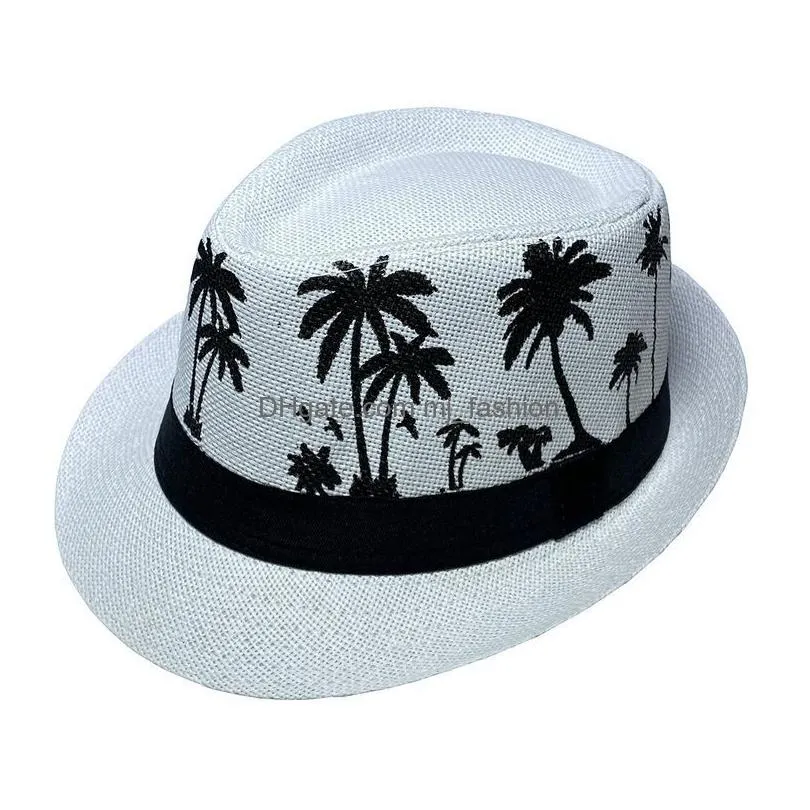 uni maple leaf print paper straw jazz hats for men women summer outdoor sun protection hat beach travel panama cap fedoras