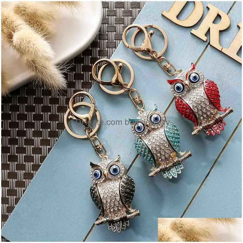 cute cartoon animal  keychain owl keyring stereo rhinestone jewelry gift wallet car pendant men women