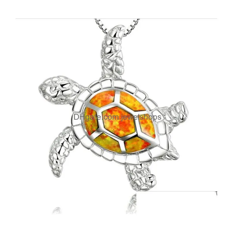 opal turtle pendant necklace silver jewelry for woman fashion cute necklaces