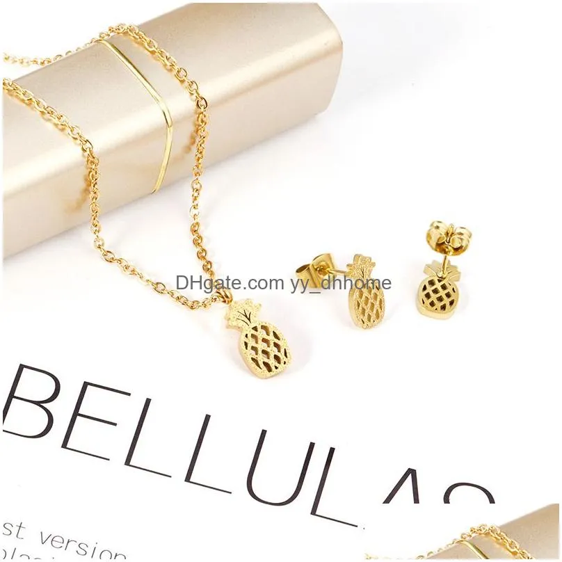 pineapple cute stainless steel african earrings necklace jewellery sets bridal dubai gold color wedding jewelry set for women girls