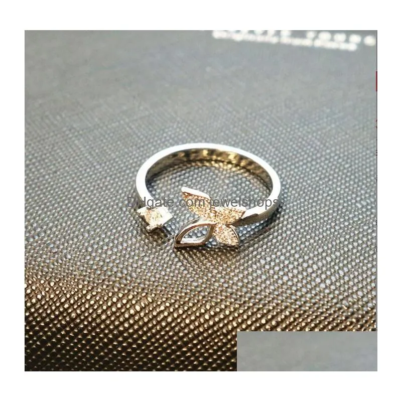 cubic zircon crystal butterfly ring for women platinum plated wedding rings jewelry open adjustable finger ring giris gift