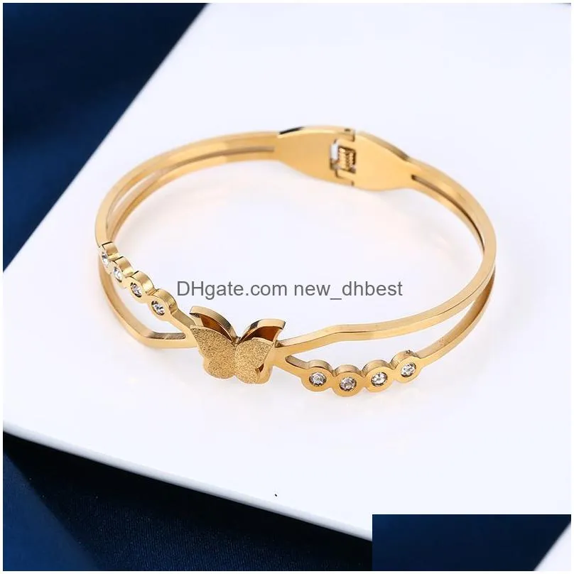 titanium steel diamond bangle bracelets for women bangles accessories high-end trendy design girls hollow belt buckle jewelry