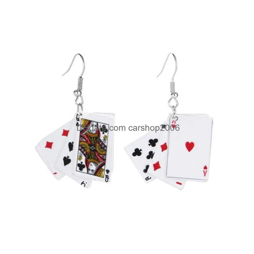 creative poker charm alloy playing cards drop earrings funny party earring for women girls