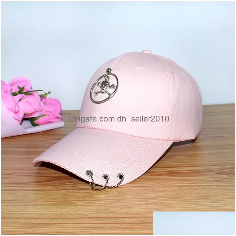 creative street piercing ring baseball cap punk hip hop caps cotton adult casual solid adjustable uni snapback