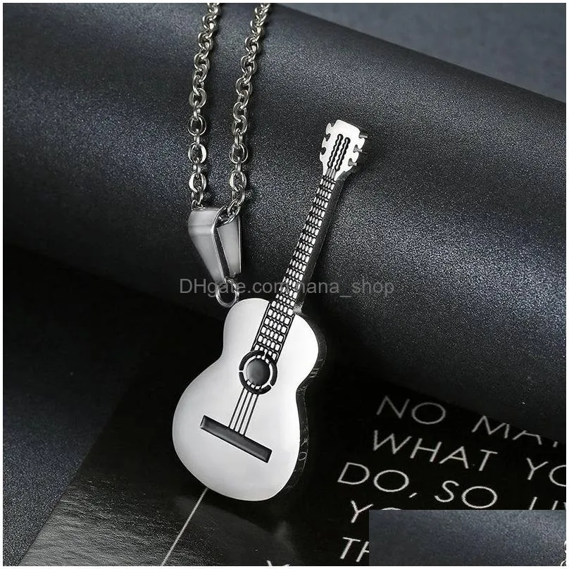 punk titanium steel music guitar pendant necklace uni hip hop fashion personality link chain chokers jewelry gift