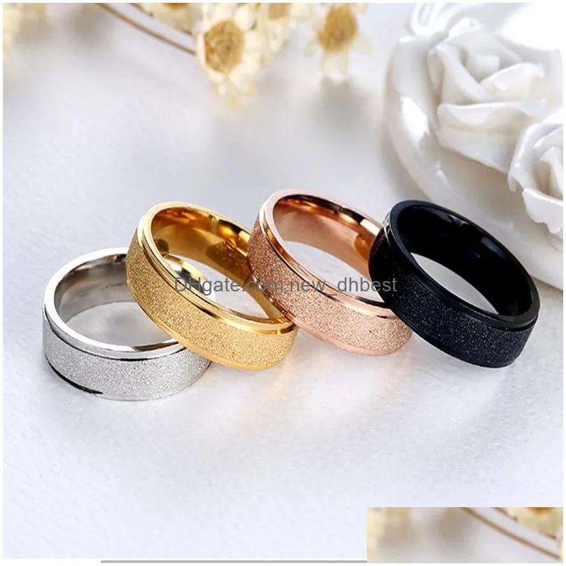 fashion simple scrub stainless steel women band rings 6 mm width rose gold color finger gift for girl jewelry