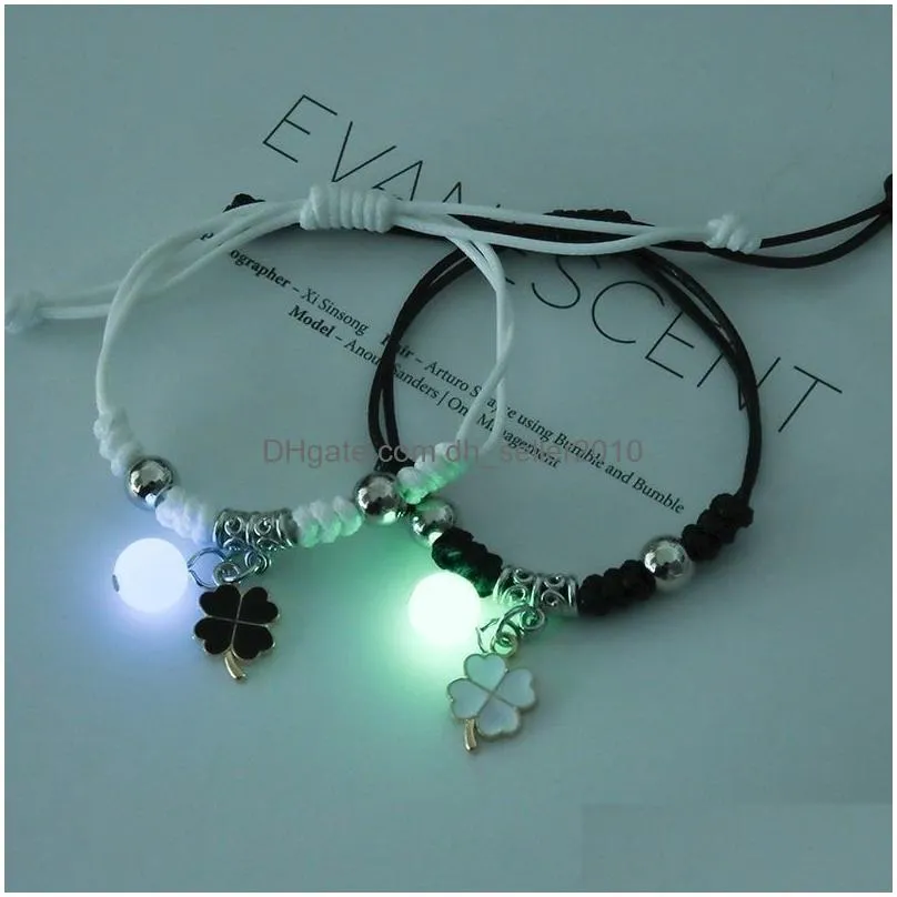 fashion luminous moon star beaded charm bracelets couple adjustable rope matching bracelet friend love gifts jewelry 2pcs