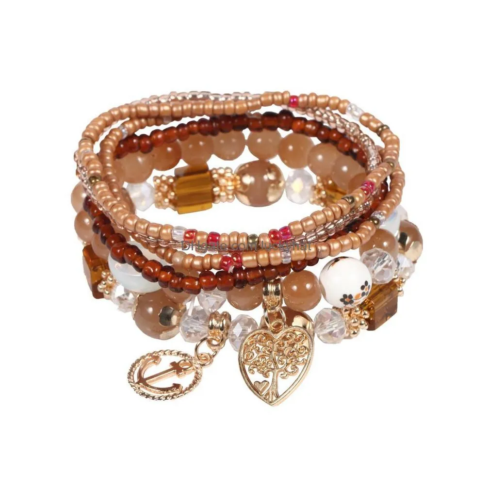 elastic crystal rice strands bracelet for women geometric natural stone multi-layer beads bracelet set bohemian jewelry gift 6pcs/set