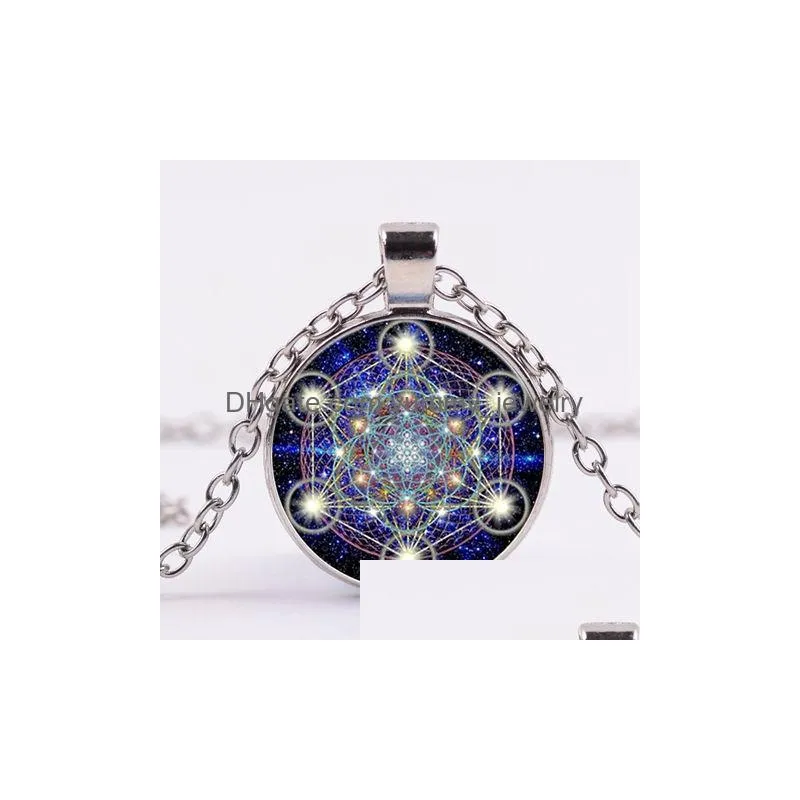 mysterious metatron cube necklace sacred geometry flower of life glass pendants magic hexagram choker jewelry for uni