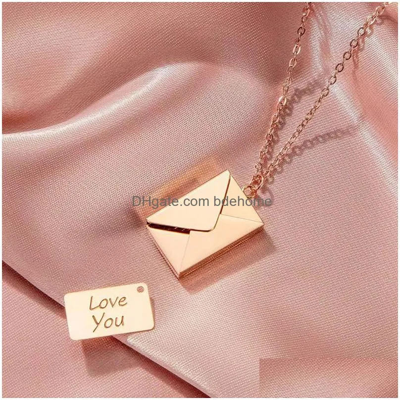 design fashion love letter envelope pendant necklace stainless steel jewelry confession love you for valentine day mother day gift