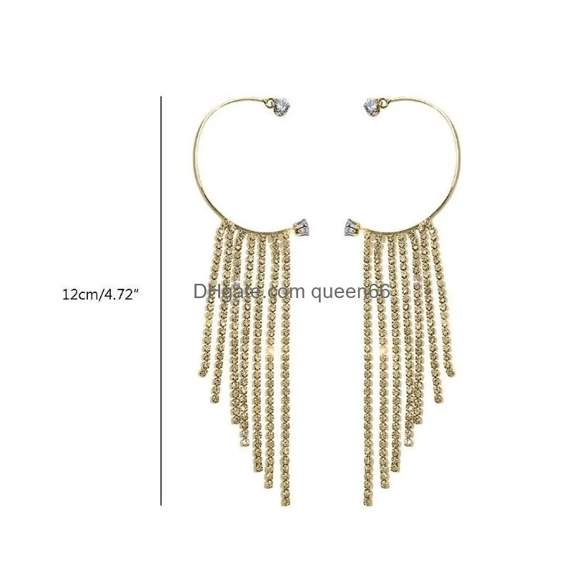 fashion crystal butterfly tassel ear cuff earrings for women gold silver color no pierced ear clip hook party jewelry gift