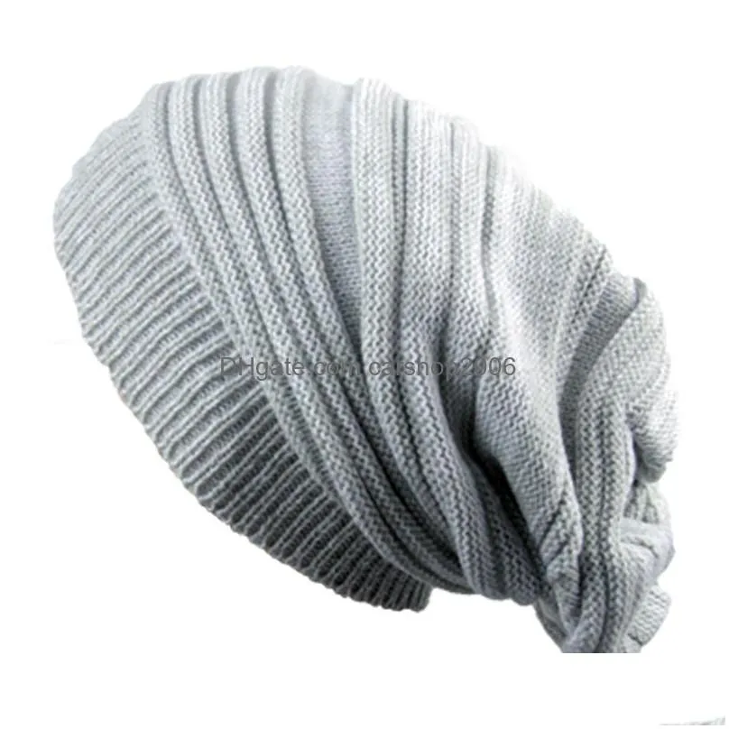 women men caps mixed color cotton striped hip hop winter warm beanies knit long loose hat headdress