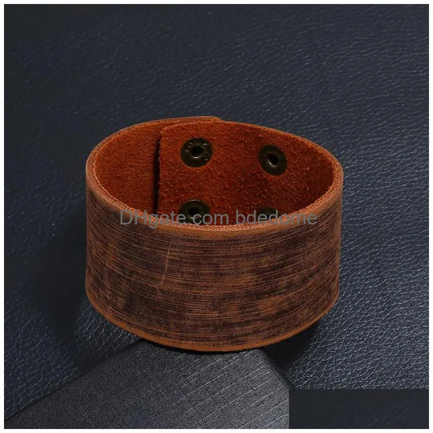 wide wrap leather bangle cuff button adjustable bracelet wristand for men women fashion jewelry