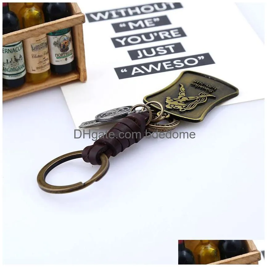 update bronze fashion sign tag keyring key rings 12 constell leather keychain bag hangs jewelry will and sandy gift