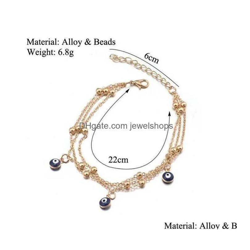fashion three layer chain blue eye bead anklet turkey evil eyes anklet for women