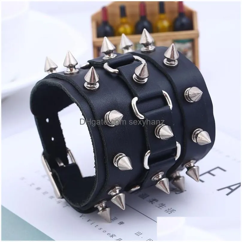 punk unique rock spikes rivet gothic skeleton charm bracelets skull biker wide cuff leather bangle gift