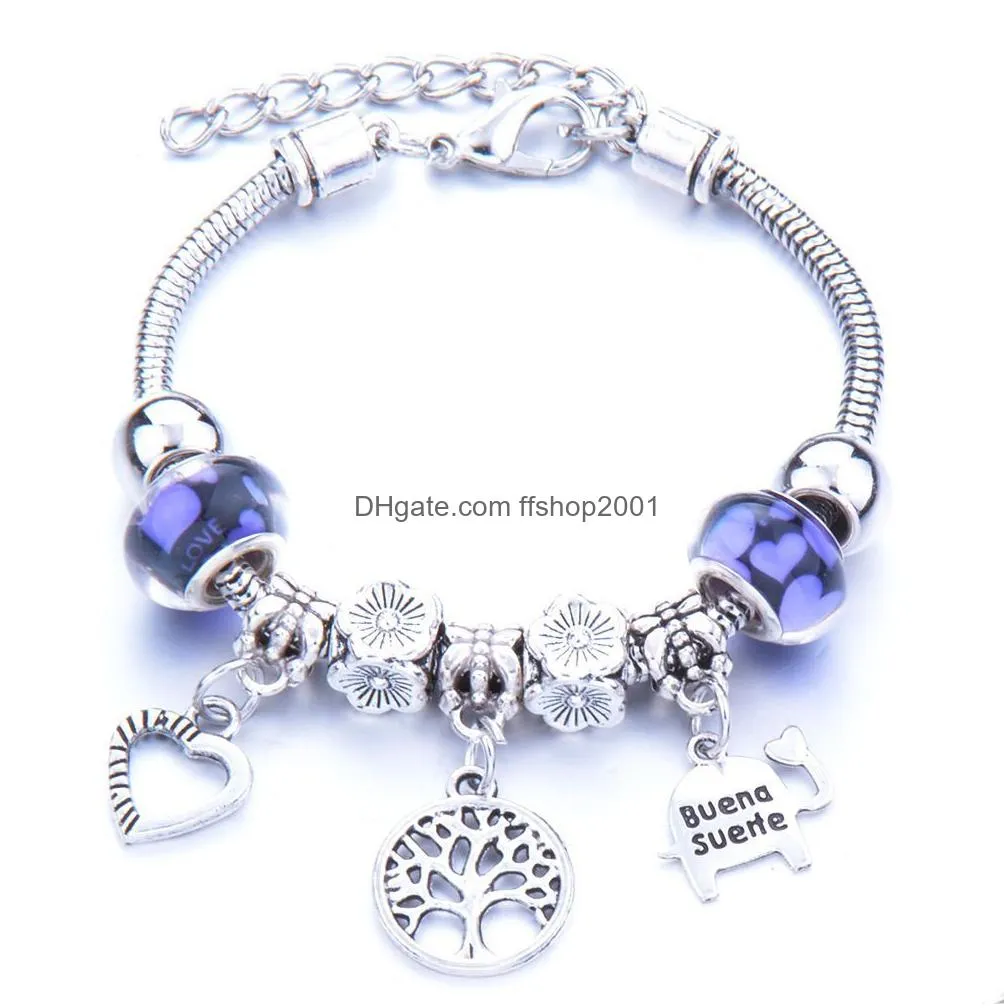 full alloy love tree of life elephant beaded strands bracelets gift lobster buckle snake chain bangles fit jewelry