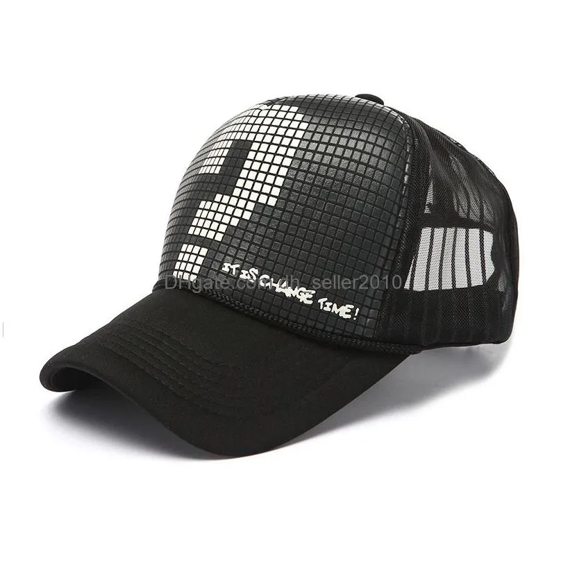 fashion printed mesh ball cap summer women men baseball caps black trucker shark net snapback hat