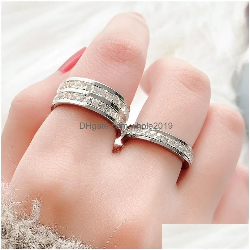 simple rose gold titanium steel couple ring for woman fashion single row zircon finger jewelry girls temperament rings