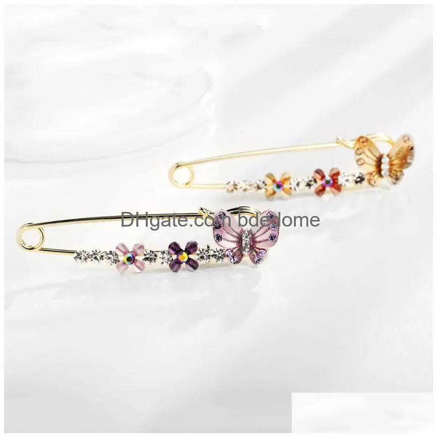 update crystal butterfly brooch pin lapel pin flower diamond corsage shawl buckle scarf pin for women fashion jewelry