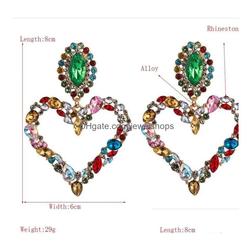 fashion drop earrings iced out jewelry dangles bling rhinestone classy lady big statement street party baroque heart earring for women